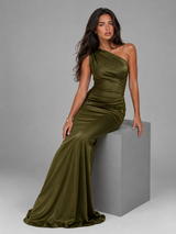 Women's One Shoulder Satin-Feel Maxi Dress
