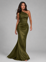 Women's One Shoulder Satin-Feel Maxi Dress