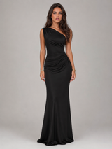 Women's One Shoulder Satin-Feel Maxi Dress