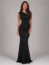 Women's One Shoulder Satin-Feel Maxi Dress