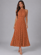 Women's Polka Dot Halter Midi Dress