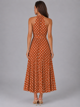 Women's Polka Dot Halter Midi Dress