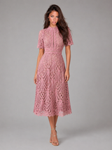 Women's Lace High Neck A Line Midi Dress