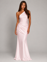 Women's One Shoulder Draped Satin Maxi Dress