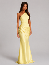 Women's One Shoulder Draped Satin Maxi Dress
