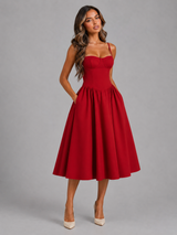 Women's Floral Corset Sweetheart Midi Dress