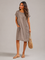 Women's Linen Short Sleeve Midi Dress