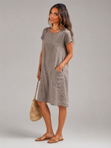 Women's Linen Short Sleeve Midi Dress
