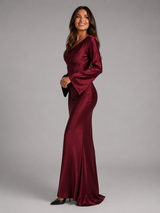 Women's Satin-Feel Long Sleeve Maxi Dress