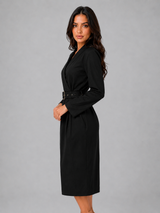 Women's Belted V-Neck Midi Dress