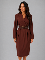 Women's Belted V-Neck Midi Dress