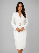 Women's Belted V-Neck Midi Dress