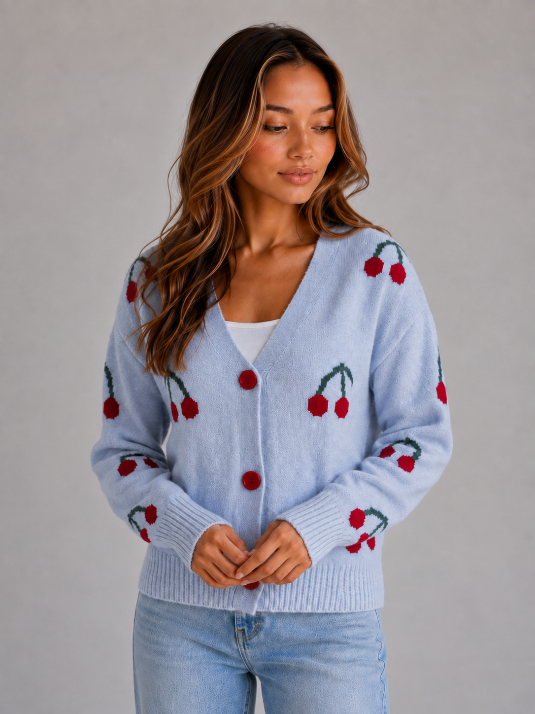 Women's Cherry Print Knit Cardigan