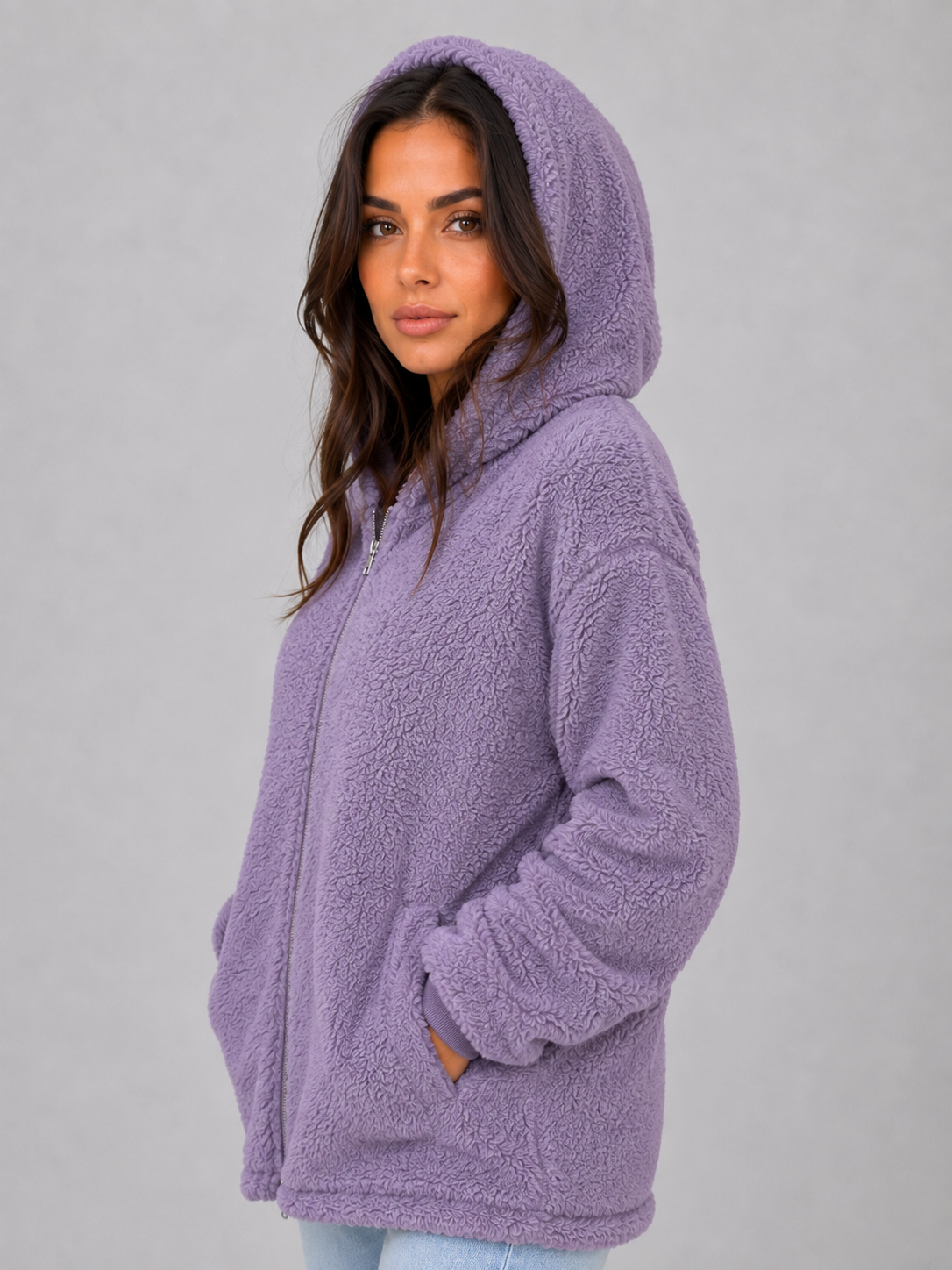 Women's Hooded Longline Teddy Cardigan