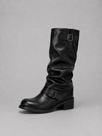Women's Buckle Knee-High Biker Boots