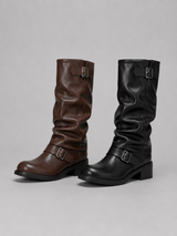 Women's Buckle Knee-High Biker Boots