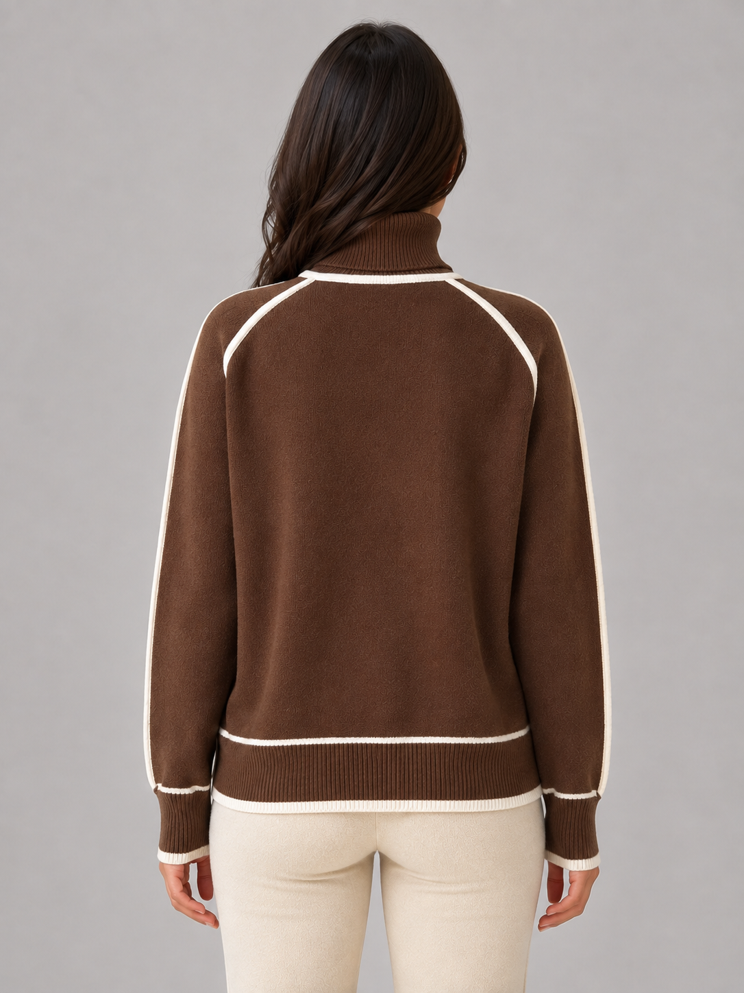 Women's Contrast-Trim Roll Neck Jumper