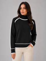 Women's Contrast-Trim Roll Neck Jumper