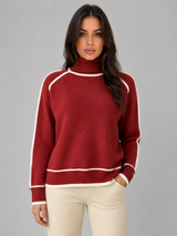 Women's Contrast-Trim Roll Neck Jumper