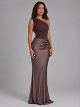 Women's One Shoulder Satin-Feel Maxi Dress