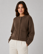 Women's Cropped Chunky Knit Cardigan With Patch Pockets