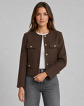 Women's Cropped Collarless Jacket With Gold Buttons