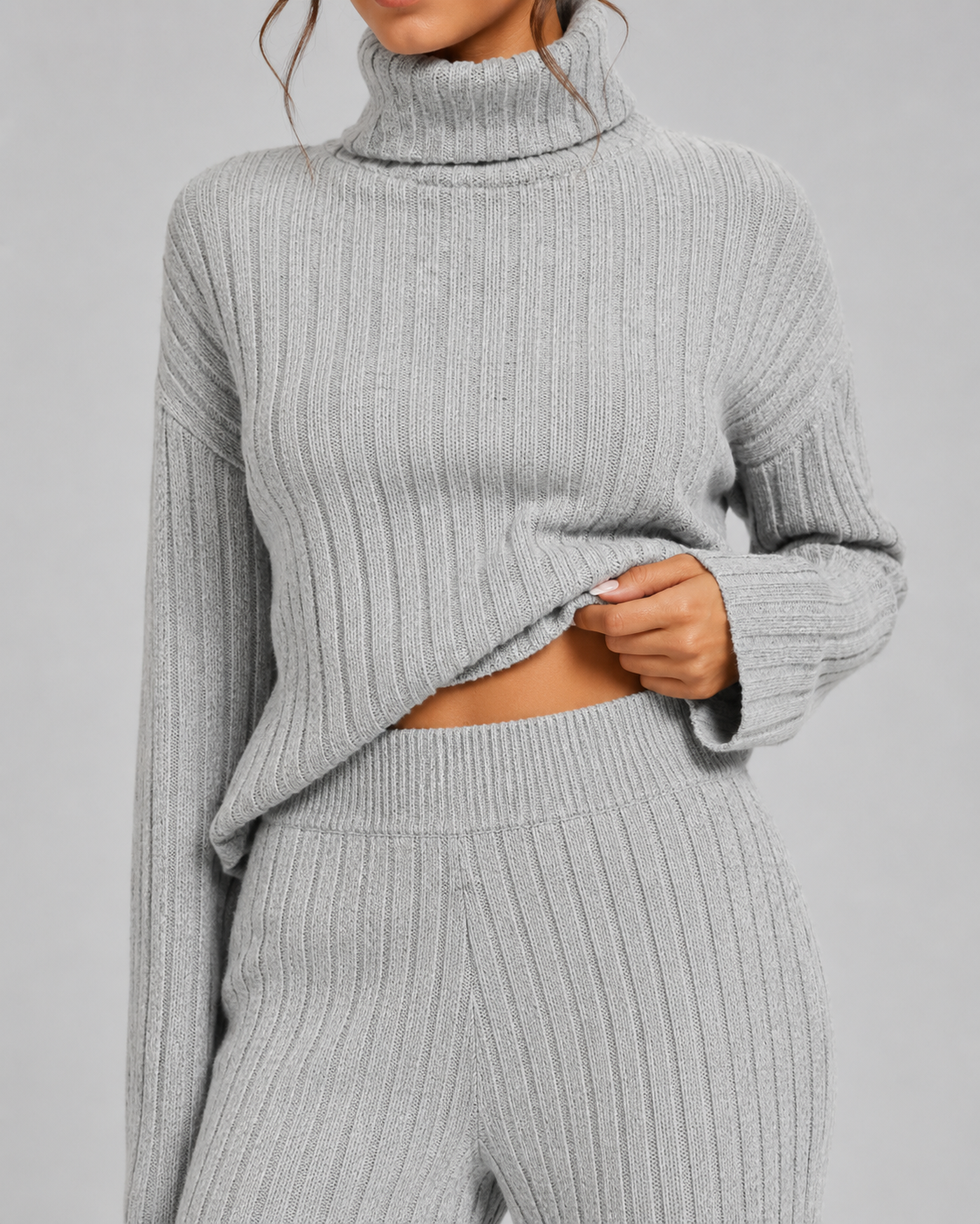 Women's Ribbed Knitted Co-Ord Set With Wide-Leg Trousers